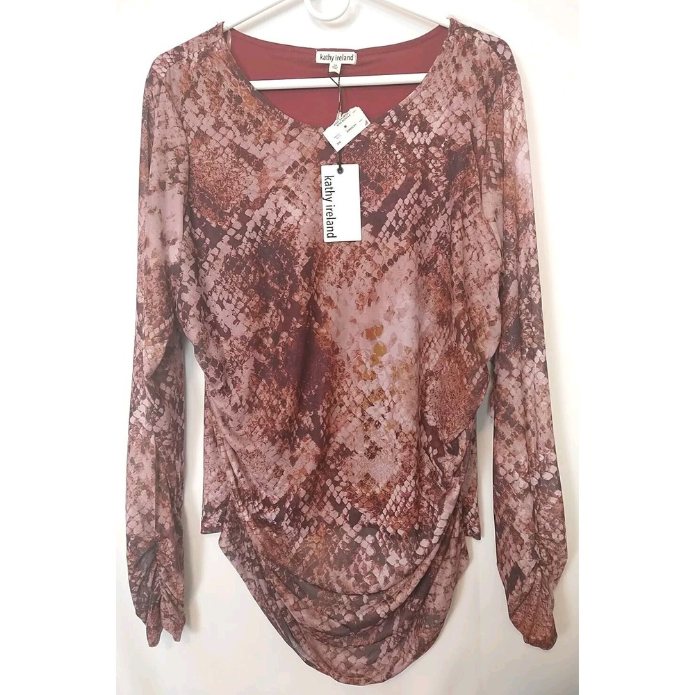 Kathy Ireland Snake Skin Print 2 Layer  Sheer Sleeves Long Sleeve Blouse 1X
